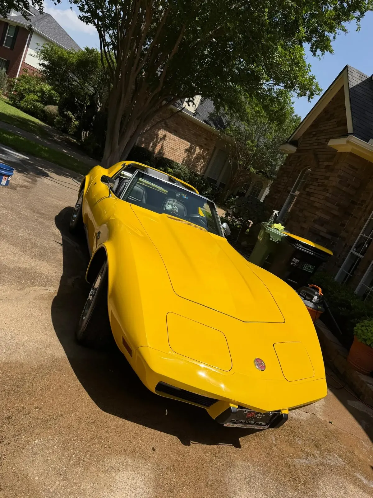 Yellow Corvette detailed in a driveway